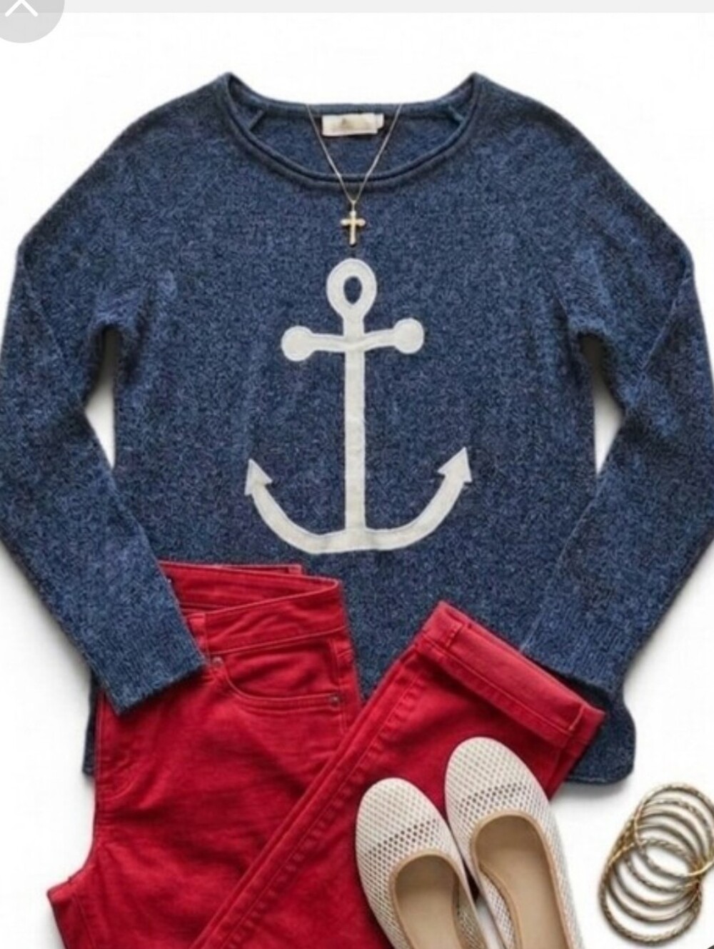 Nautical Anchor Knit Sweater Preppy Coastal Classic Capsule - Picture 3 of 5